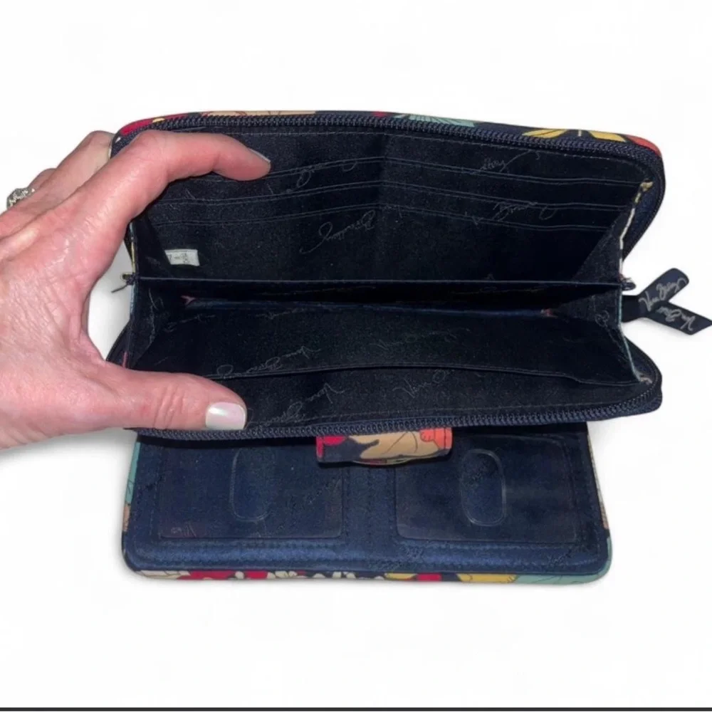Vera Bradley Navy Multi Floral Zip-Around Wallet Happy Snails Retired - Picture 4 of 6